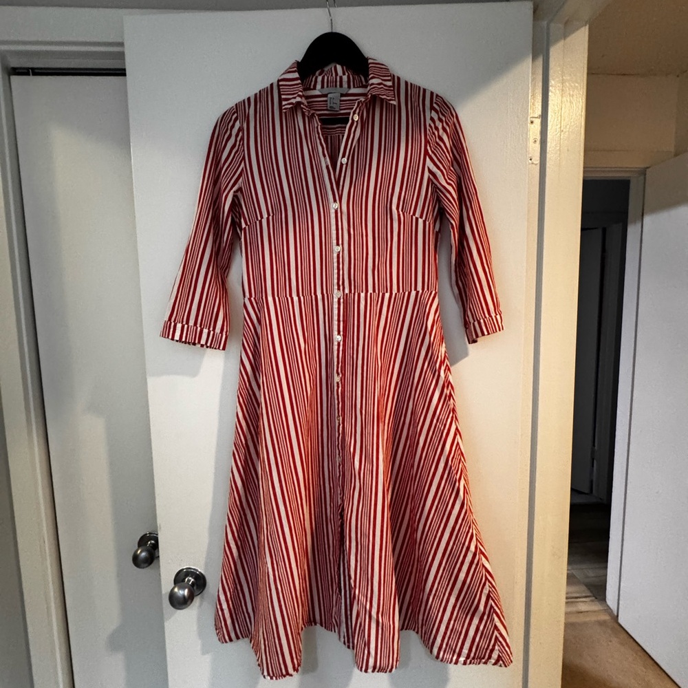 Red Striped Button-Down Dress
